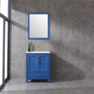 Eviva Navy 30″ Deep Blue Transitional Bathroom Vanity w/ White Carrara Top Vanity Eviva